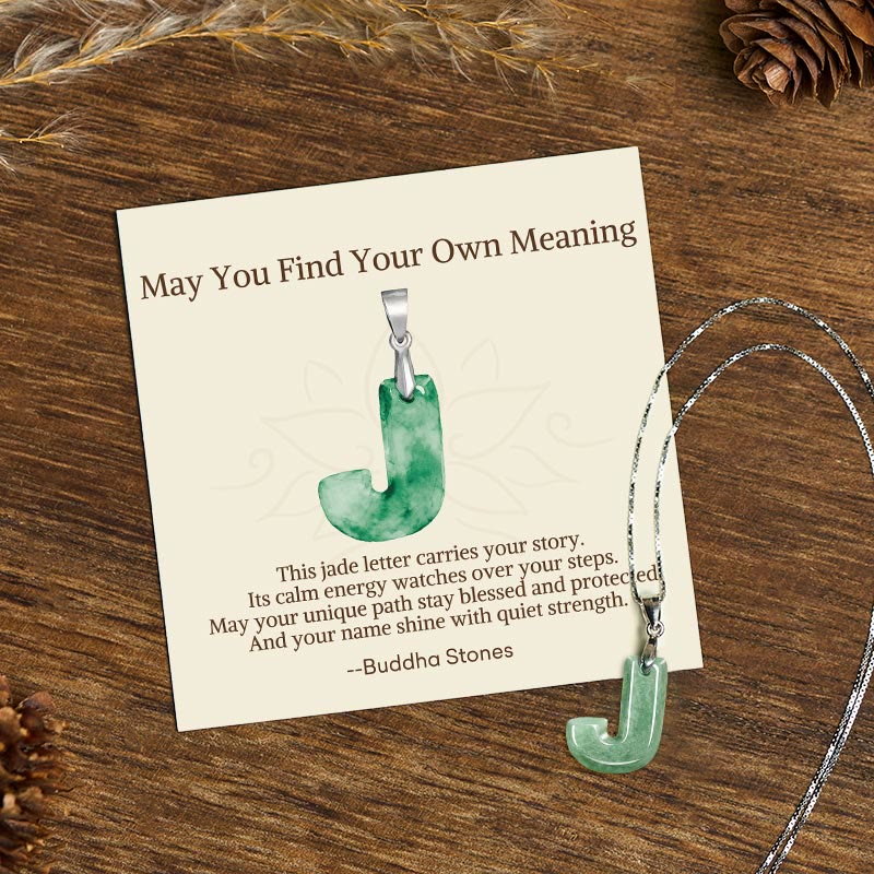Buddha Stones May You Find Your Own Meaning Natural A-Z Letter Jade Titanium Steel Chain Necklace Includes Gift Message Card