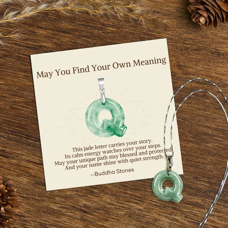 Buddha Stones May You Find Your Own Meaning Natural A-Z Letter Jade Titanium Steel Chain Necklace Includes Gift Message Card