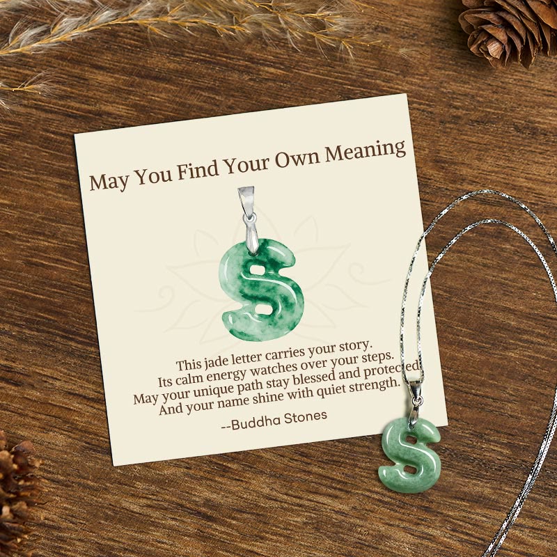 Buddha Stones May You Find Your Own Meaning Natural A-Z Letter Jade Titanium Steel Chain Necklace Includes Gift Message Card