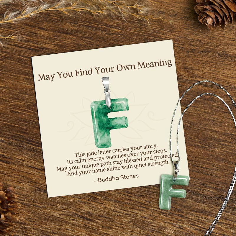 Buddha Stones May You Find Your Own Meaning Natural A-Z Letter Jade Titanium Steel Chain Necklace Includes Gift Message Card