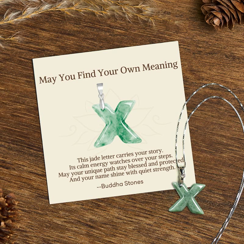 Buddha Stones May You Find Your Own Meaning Natural A-Z Letter Jade Titanium Steel Chain Necklace Includes Gift Message Card