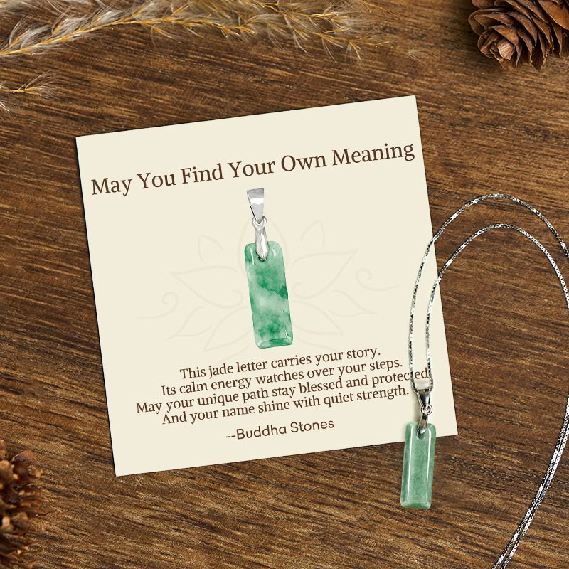 Buddha Stones May You Find Your Own Meaning Natural A-Z Letter Jade Titanium Steel Chain Necklace Includes Gift Message Card