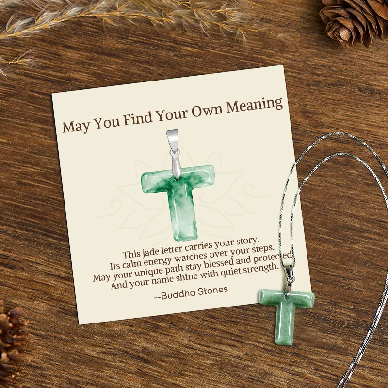 Buddha Stones May You Find Your Own Meaning Natural A-Z Letter Jade Titanium Steel Chain Necklace Includes Gift Message Card