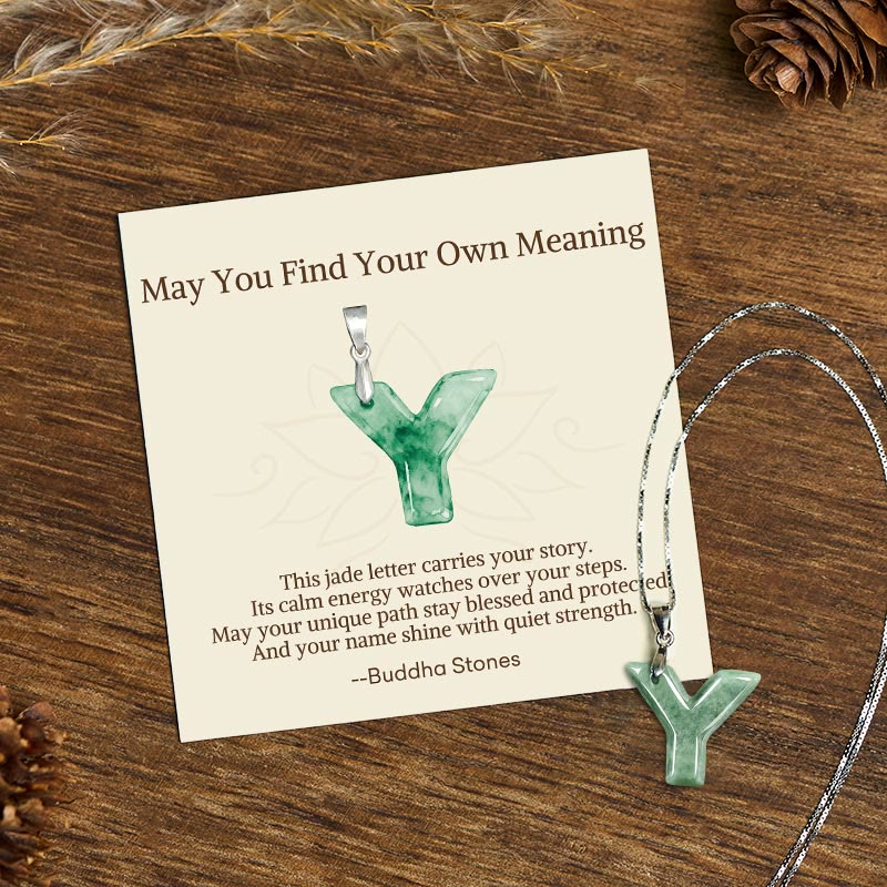 Buddha Stones May You Find Your Own Meaning Natural A-Z Letter Jade Titanium Steel Chain Necklace Includes Gift Message Card