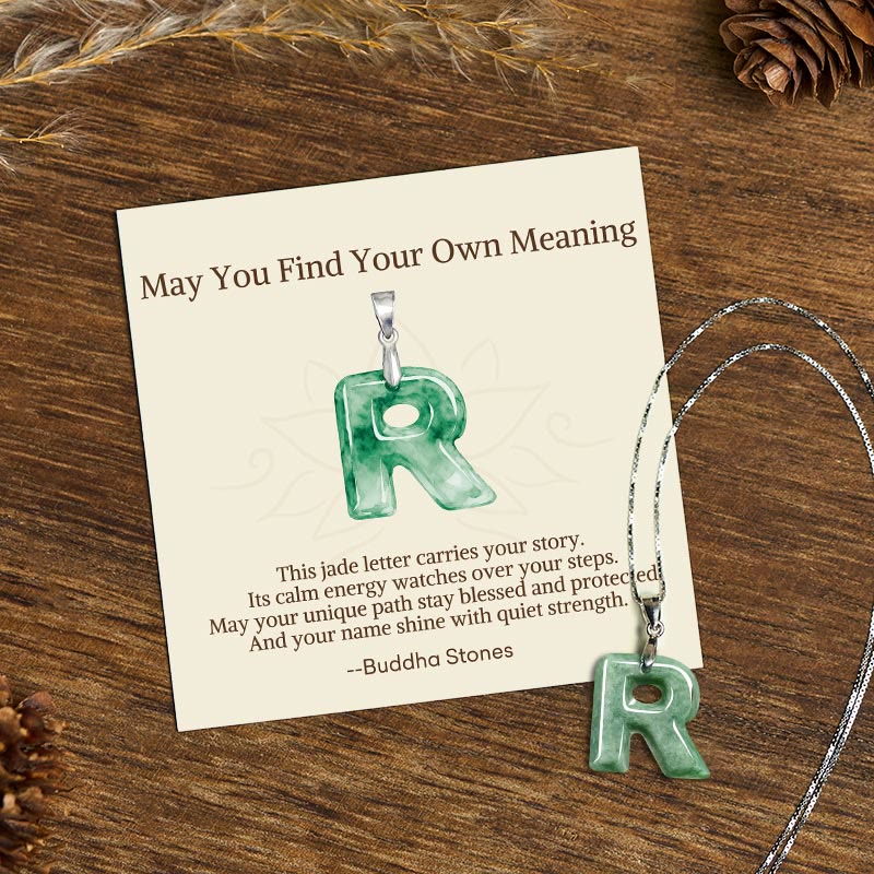 Buddha Stones May You Find Your Own Meaning Natural A-Z Letter Jade Titanium Steel Chain Necklace Includes Gift Message Card