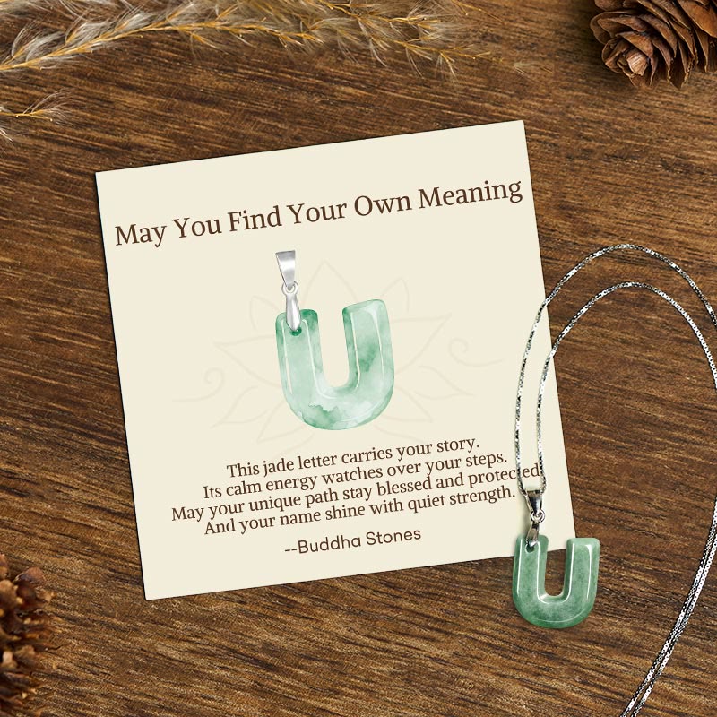 Buddha Stones May You Find Your Own Meaning Natural A-Z Letter Jade Titanium Steel Chain Necklace Includes Gift Message Card
