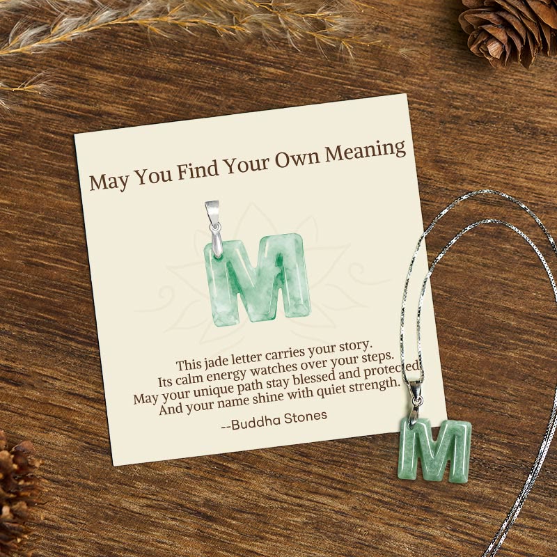 Buddha Stones May You Find Your Own Meaning Natural A-Z Letter Jade Titanium Steel Chain Necklace Includes Gift Message Card