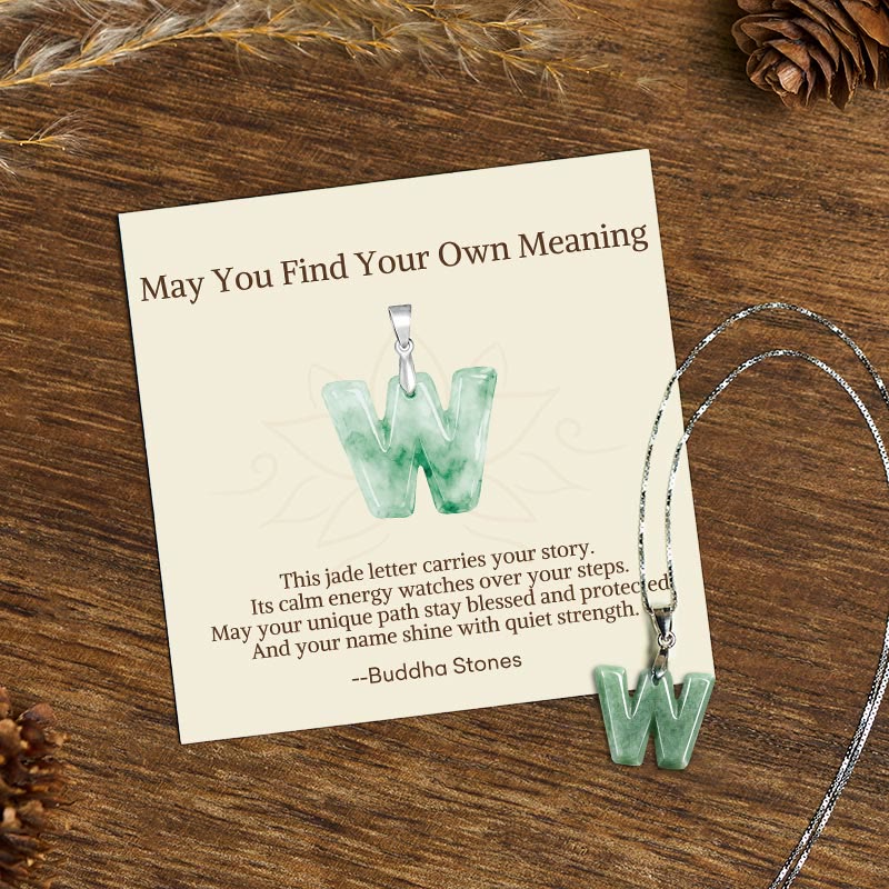 Buddha Stones May You Find Your Own Meaning Natural A-Z Letter Jade Titanium Steel Chain Necklace Includes Gift Message Card