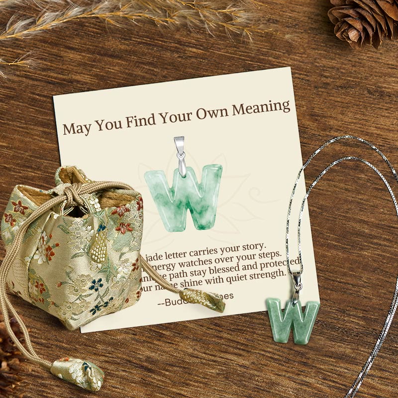 Buddha Stones May You Find Your Own Meaning Natural A-Z Letter Jade Titanium Steel Chain Necklace Includes Gift Message Card