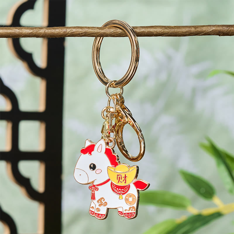 Buddha Stones Hoping You Have a Joyful Year Year of the Horse Ingot Red Firecrackers Alloy Key Chain Includes Gift Message Card