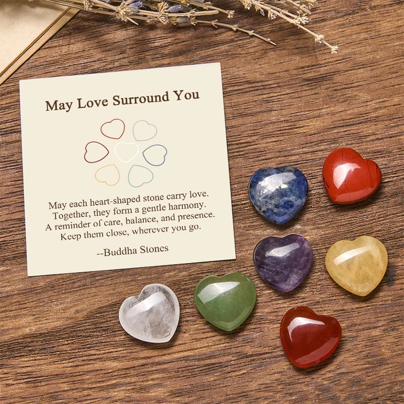 Buddha Stones May Love Surround You Natural 6Pcs Small Amethyst Red Jasper Red Agate Topaz Green Aventurine Love Stone Decoration Includes Gift Message Card