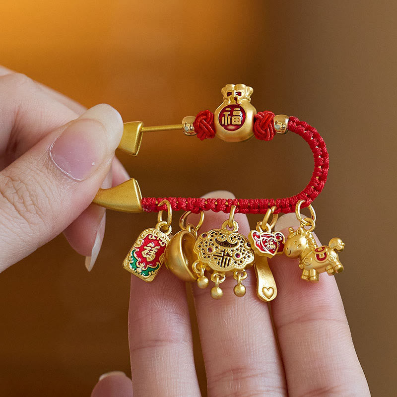 Buddha Stones Wishing You Fortune and Good Luck Year of the Horse Brooch Includes Gift Message Card