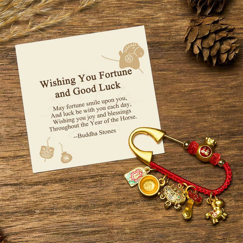 Buddha Stones Wishing You Fortune and Good Luck Year of the Horse Brooch Includes Gift Message Card