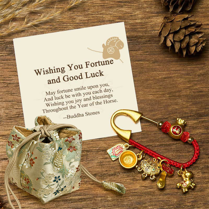 Buddha Stones Wishing You Fortune and Good Luck Year of the Horse Brooch Includes Gift Message Card