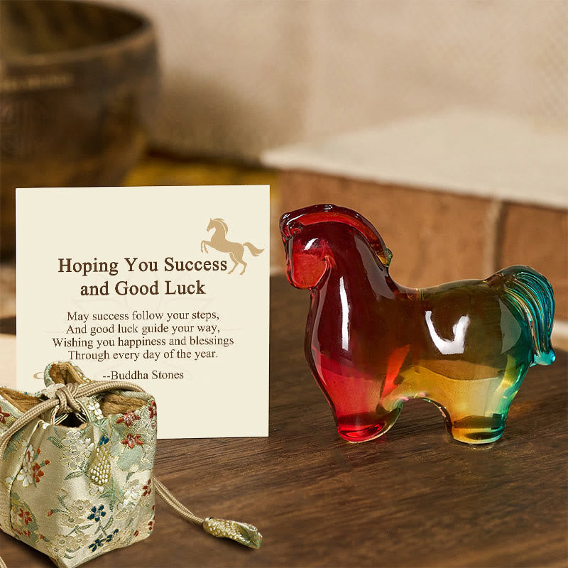Buddha Stones Hoping You Success and Good Luck Year Of The Horse Mini Colorful Liuli Crystal Decoration Includes Gift Message Card