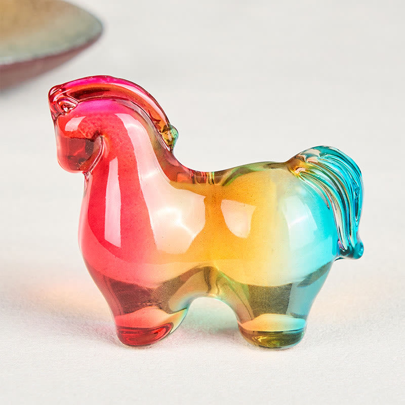 Buddha Stones Hoping You Success and Good Luck Year Of The Horse Mini Colorful Liuli Crystal Decoration Includes Gift Message Card