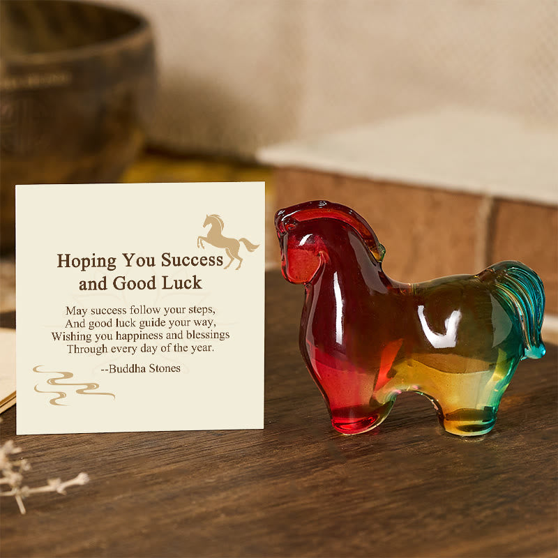 Buddha Stones Hoping You Success and Good Luck Year Of The Horse Mini Colorful Liuli Crystal Decoration Includes Gift Message Card