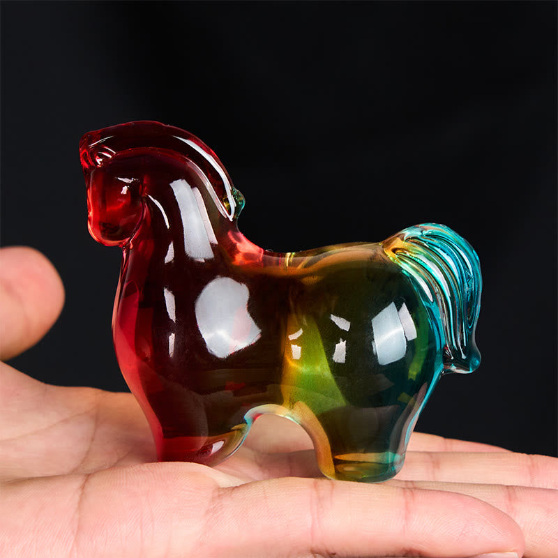 Buddha Stones Hoping You Success and Good Luck Year Of The Horse Mini Colorful Liuli Crystal Decoration Includes Gift Message Card