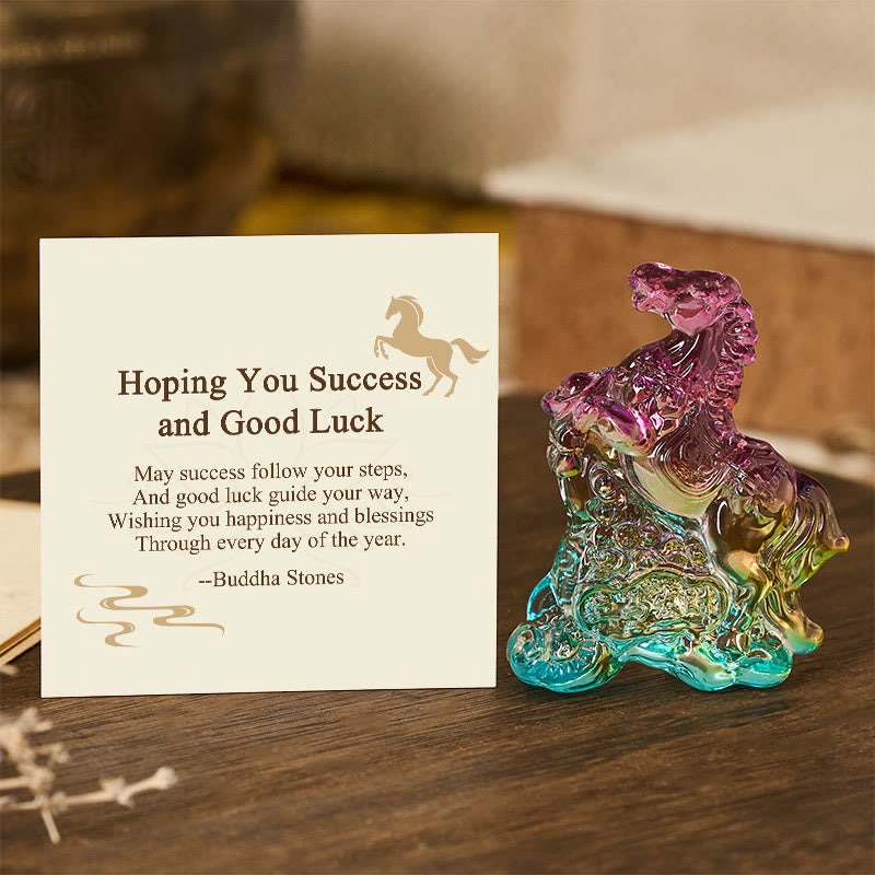 Buddha Stones Hoping You Success and Good Luck Year Of The Horse Ingot Get Rich Fast Mini Liuli Crystal Decoration Includes Gift Message Card
