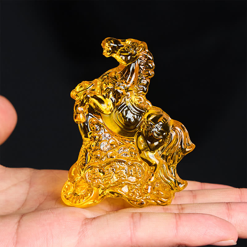 Buddha Stones Hoping You Success and Good Luck Year Of The Horse Ingot Get Rich Fast Mini Liuli Crystal Decoration Includes Gift Message Card