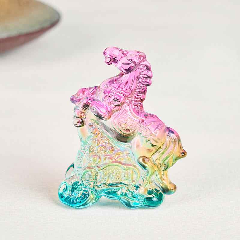 Buddha Stones Hoping You Success and Good Luck Year Of The Horse Ingot Get Rich Fast Mini Liuli Crystal Decoration Includes Gift Message Card