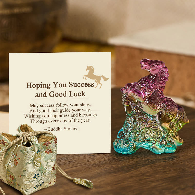 Buddha Stones Hoping You Success and Good Luck Year Of The Horse Ingot Get Rich Fast Mini Liuli Crystal Decoration Includes Gift Message Card