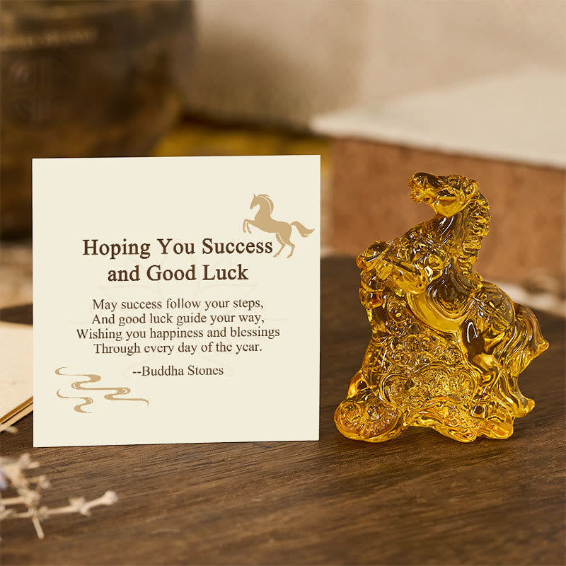 Buddha Stones Hoping You Success and Good Luck Year Of The Horse Ingot Get Rich Fast Mini Liuli Crystal Decoration Includes Gift Message Card