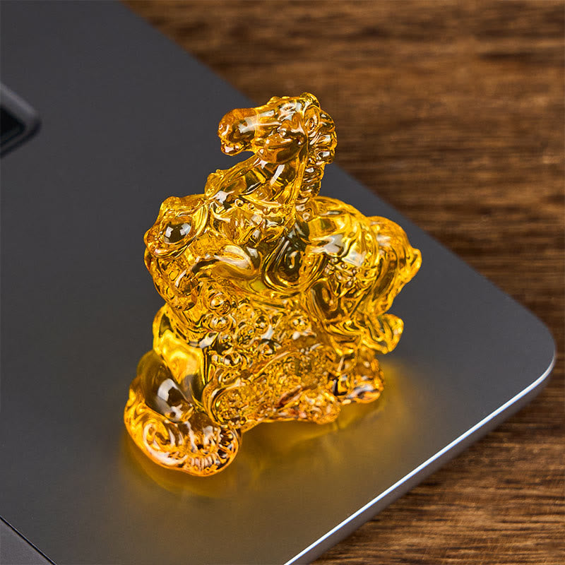 Buddha Stones Hoping You Success and Good Luck Year Of The Horse Ingot Get Rich Fast Mini Liuli Crystal Decoration Includes Gift Message Card