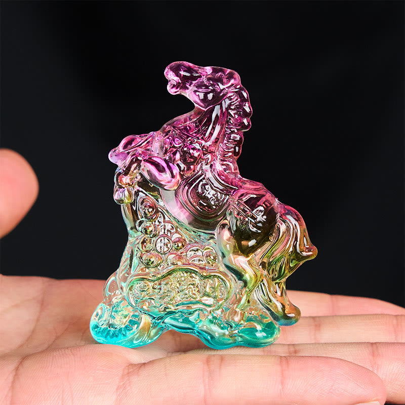 Buddha Stones Hoping You Success and Good Luck Year Of The Horse Ingot Get Rich Fast Mini Liuli Crystal Decoration Includes Gift Message Card