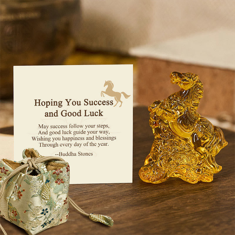 Buddha Stones Hoping You Success and Good Luck Year Of The Horse Ingot Get Rich Fast Mini Liuli Crystal Decoration Includes Gift Message Card