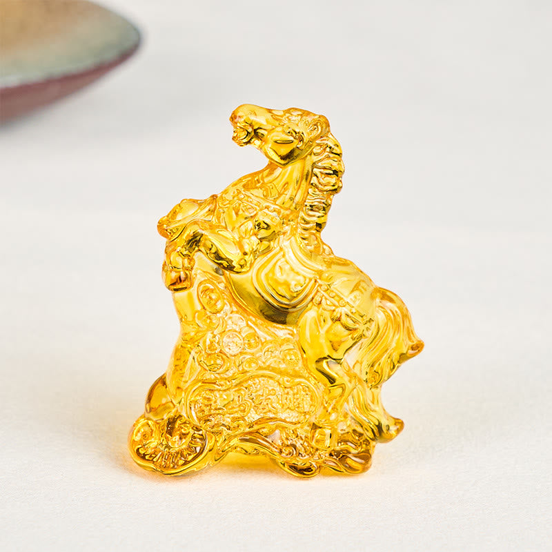 Buddha Stones Hoping You Success and Good Luck Year Of The Horse Ingot Get Rich Fast Mini Liuli Crystal Decoration Includes Gift Message Card