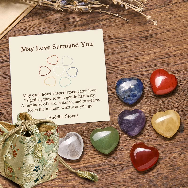 Buddha Stones May Love Surround You Natural 6Pcs Small Amethyst Red Jasper Red Agate Topaz Green Aventurine Love Stone Decoration Includes Gift Message Card