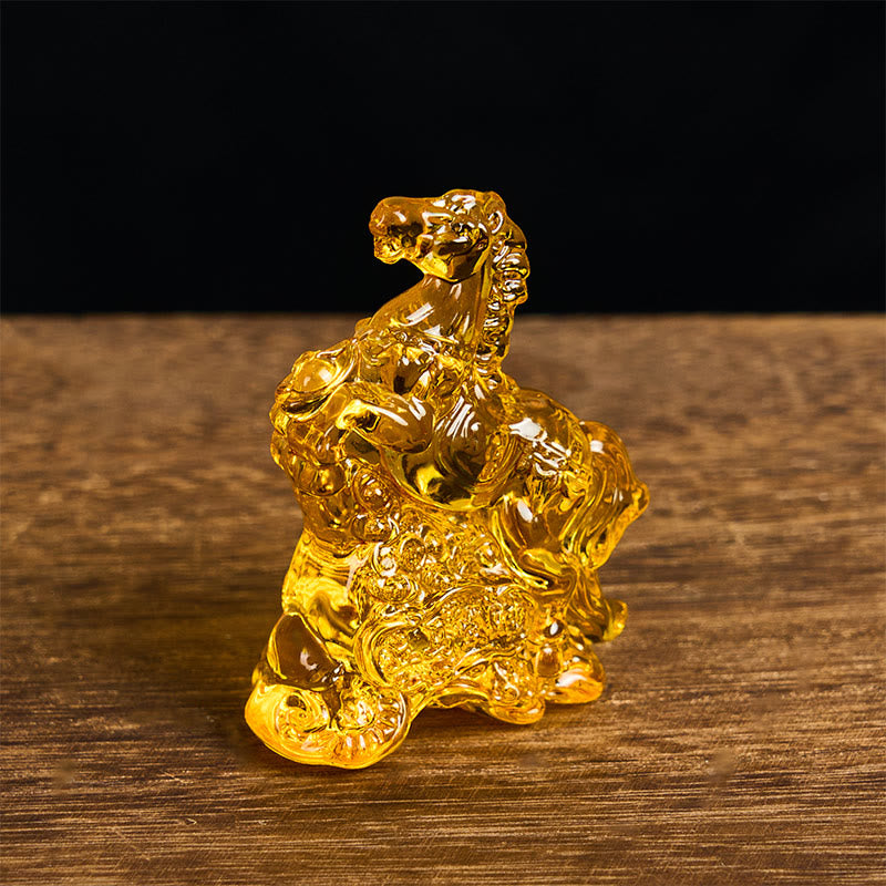 Buddha Stones Hoping You Success and Good Luck Year Of The Horse Ingot Get Rich Fast Mini Liuli Crystal Decoration Includes Gift Message Card