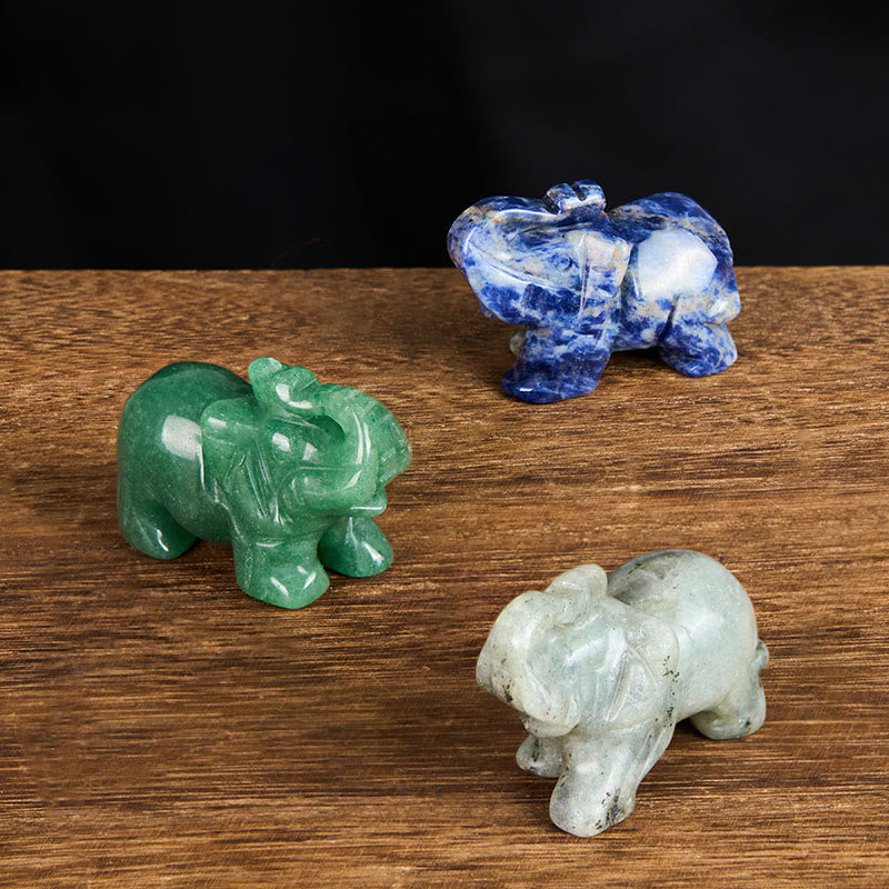 Buddha Stones ''May Blessings Walk With You'' Natural Small Elephant Amazonite Amethyst Jade Black Obsidian Stone Decoration Includes Gift Message Card