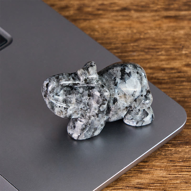 Buddha Stones ''May Blessings Walk With You'' Natural Small Elephant Amazonite Amethyst Jade Black Obsidian Stone Decoration Includes Gift Message Card