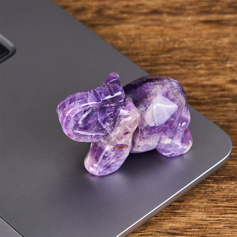 Buddha Stones ''May Blessings Walk With You'' Natural Small Elephant Amazonite Amethyst Jade Black Obsidian Stone Decoration Includes Gift Message Card