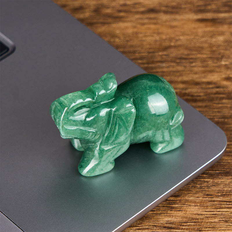 Buddha Stones ''May Blessings Walk With You'' Natural Small Elephant Amazonite Amethyst Jade Black Obsidian Stone Decoration Includes Gift Message Card
