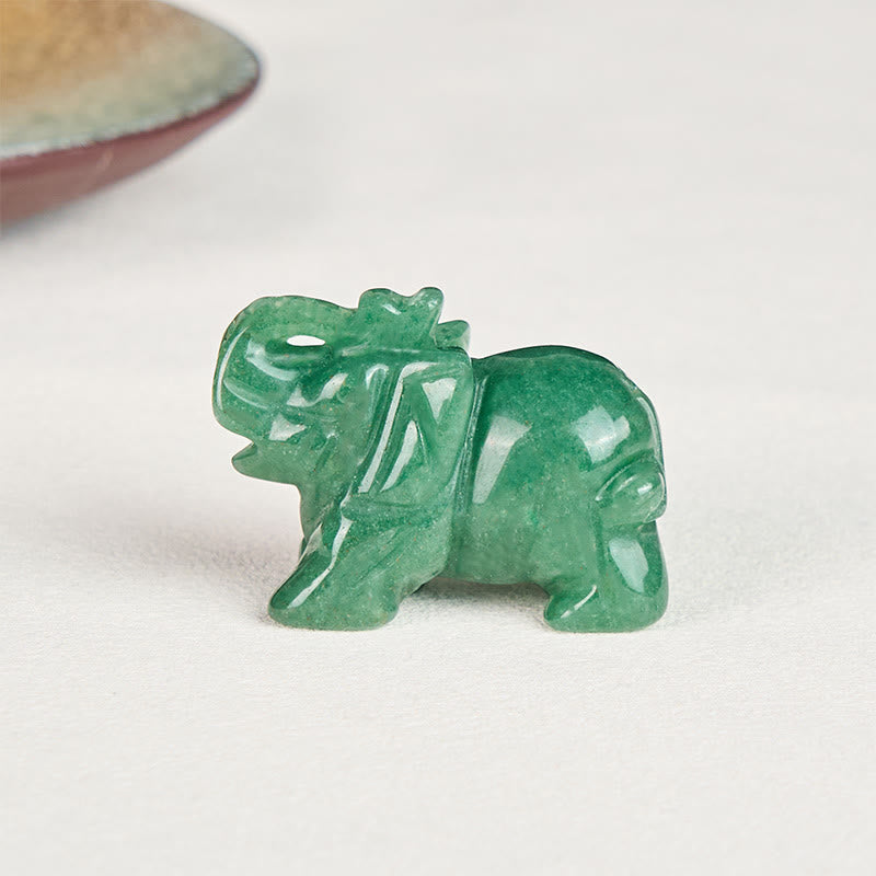 Buddha Stones ''May Blessings Walk With You'' Natural Small Elephant Amazonite Amethyst Jade Black Obsidian Stone Decoration Includes Gift Message Card