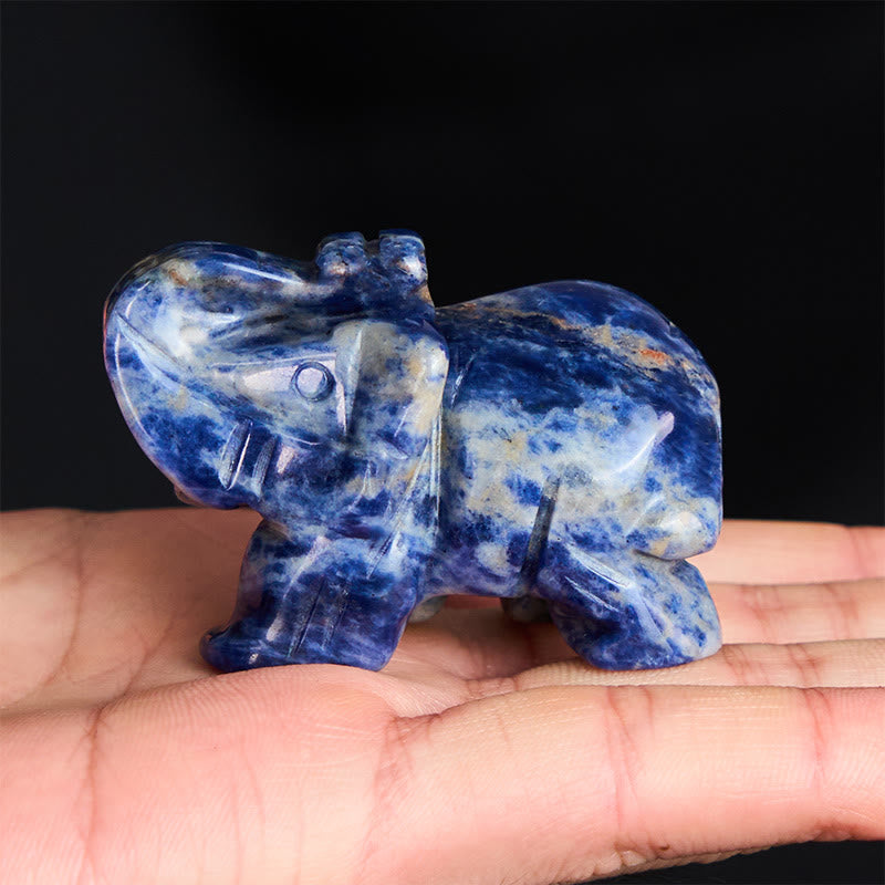 Buddha Stones ''May Blessings Walk With You'' Natural Small Elephant Amazonite Amethyst Jade Black Obsidian Stone Decoration Includes Gift Message Card