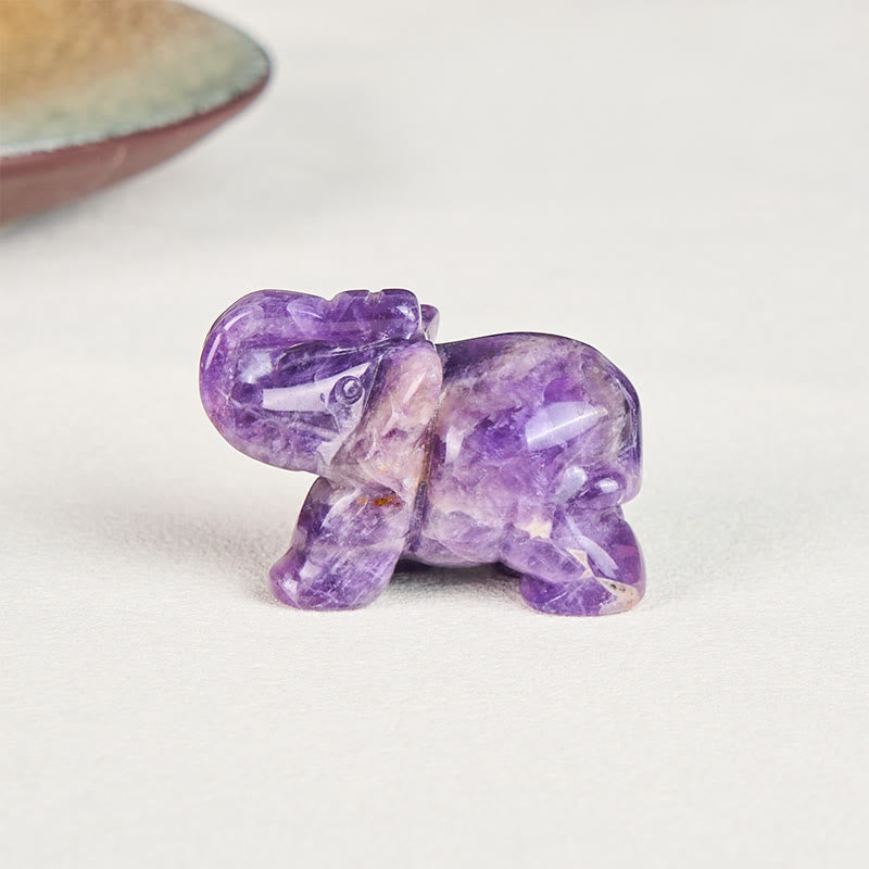 Buddha Stones ''May Blessings Walk With You'' Natural Small Elephant Amazonite Amethyst Jade Black Obsidian Stone Decoration Includes Gift Message Card