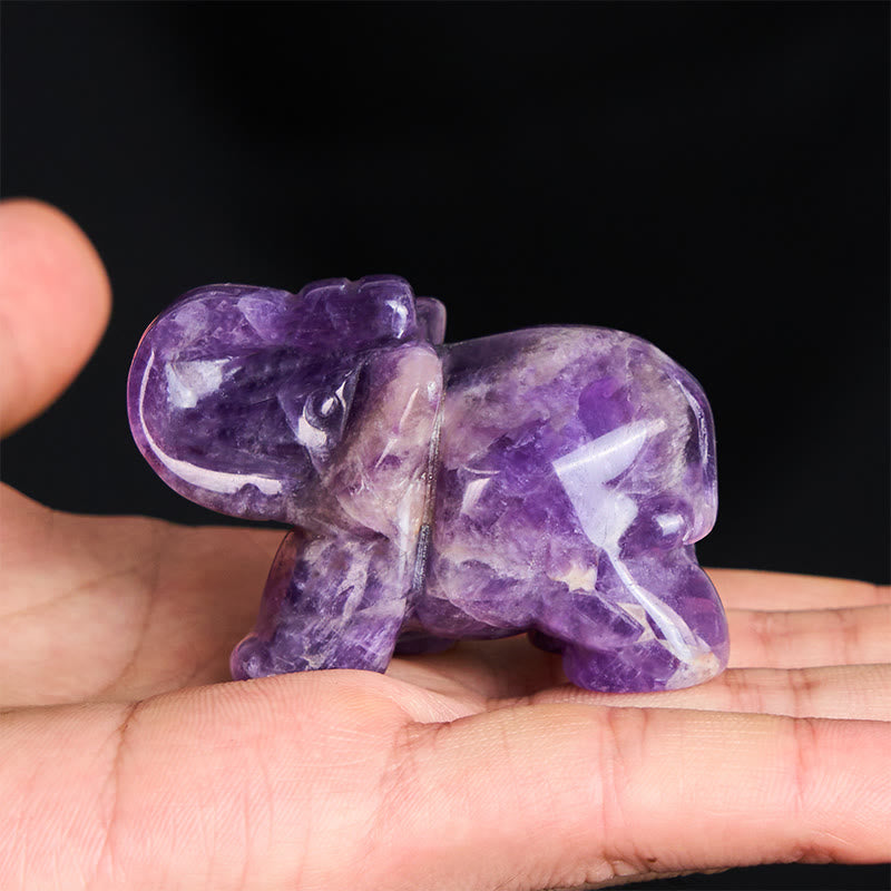 Buddha Stones ''May Blessings Walk With You'' Natural Small Elephant Amazonite Amethyst Jade Black Obsidian Stone Decoration Includes Gift Message Card