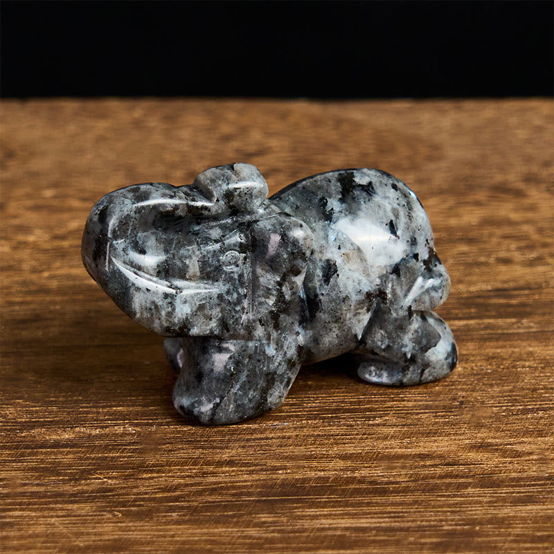 Buddha Stones ''May Blessings Walk With You'' Natural Small Elephant Amazonite Amethyst Jade Black Obsidian Stone Decoration Includes Gift Message Card