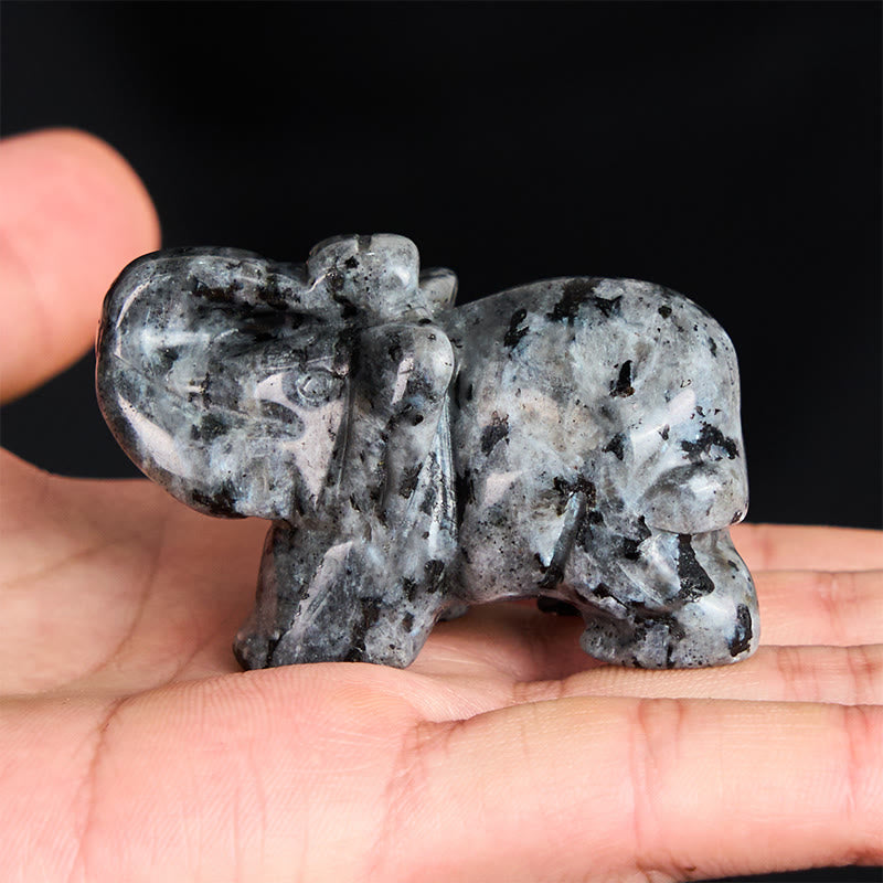 Buddha Stones ''May Blessings Walk With You'' Natural Small Elephant Amazonite Amethyst Jade Black Obsidian Stone Decoration Includes Gift Message Card