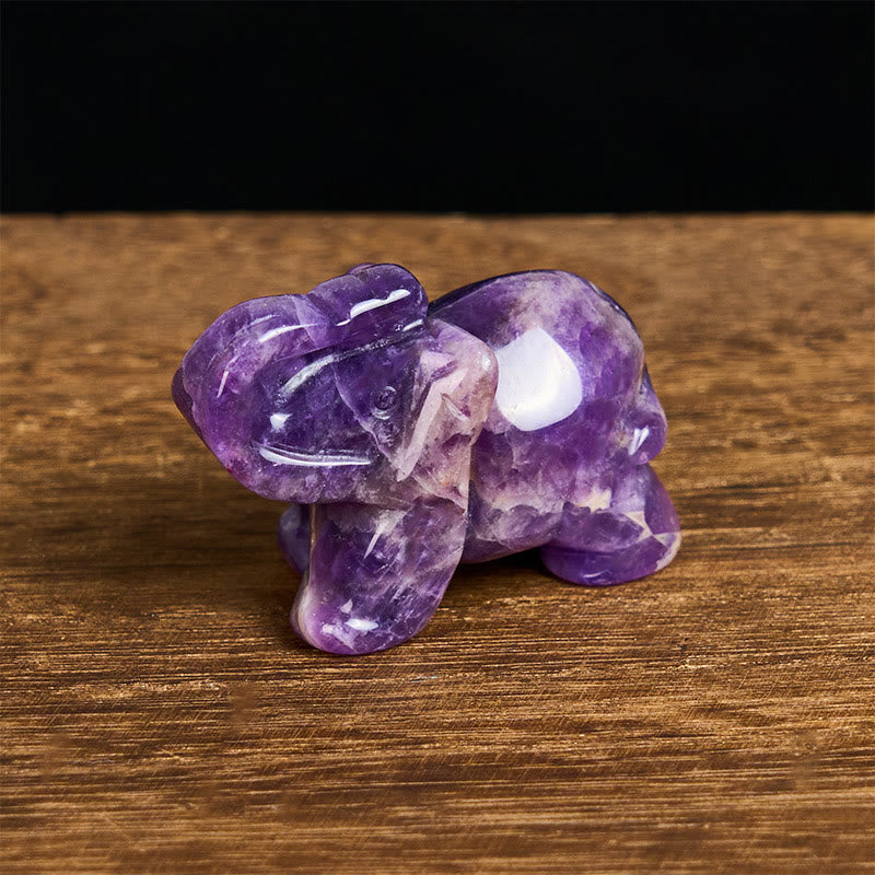 Buddha Stones ''May Blessings Walk With You'' Natural Small Elephant Amazonite Amethyst Jade Black Obsidian Stone Decoration Includes Gift Message Card
