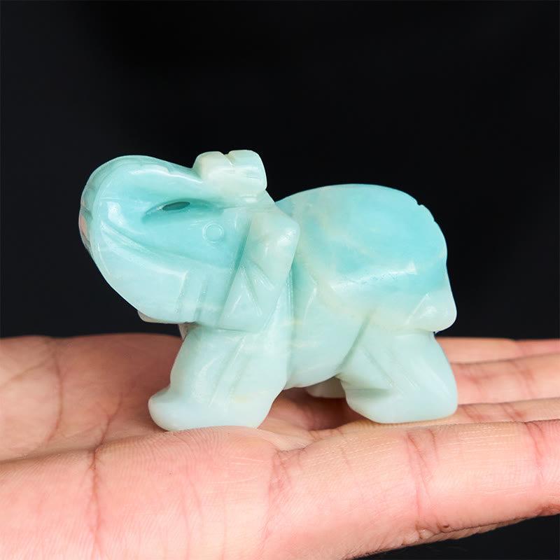 Buddha Stones ''May Blessings Walk With You'' Natural Small Elephant Amazonite Amethyst Jade Black Obsidian Stone Decoration Includes Gift Message Card