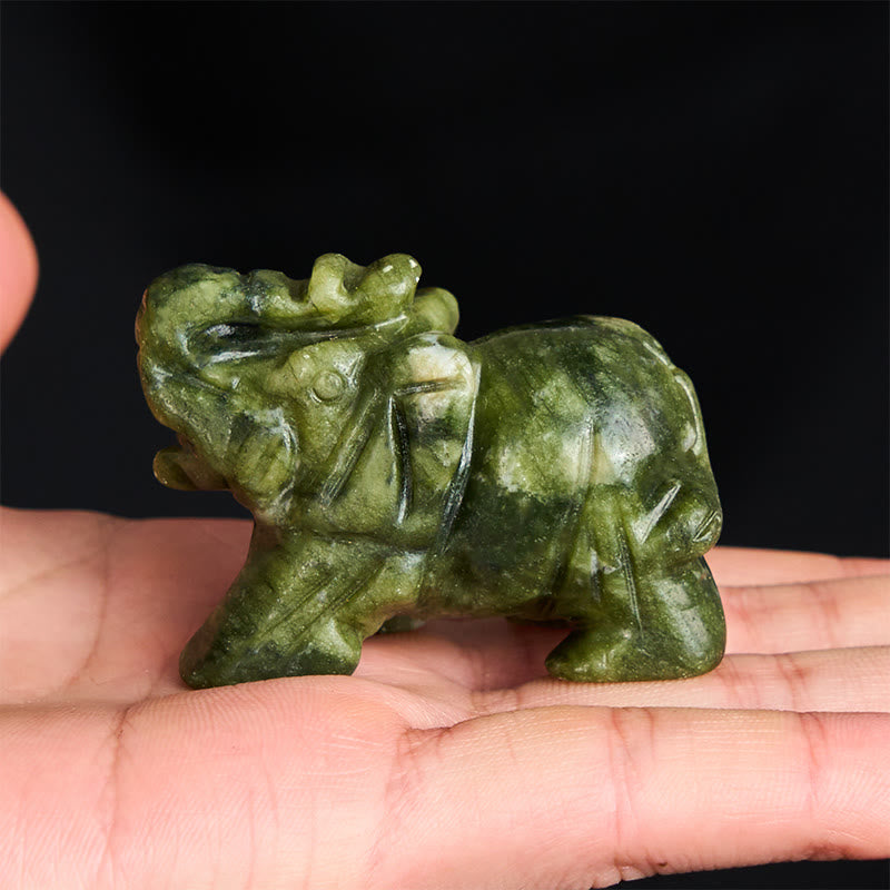 Buddha Stones ''May Blessings Walk With You'' Natural Small Elephant Amazonite Amethyst Jade Black Obsidian Stone Decoration Includes Gift Message Card