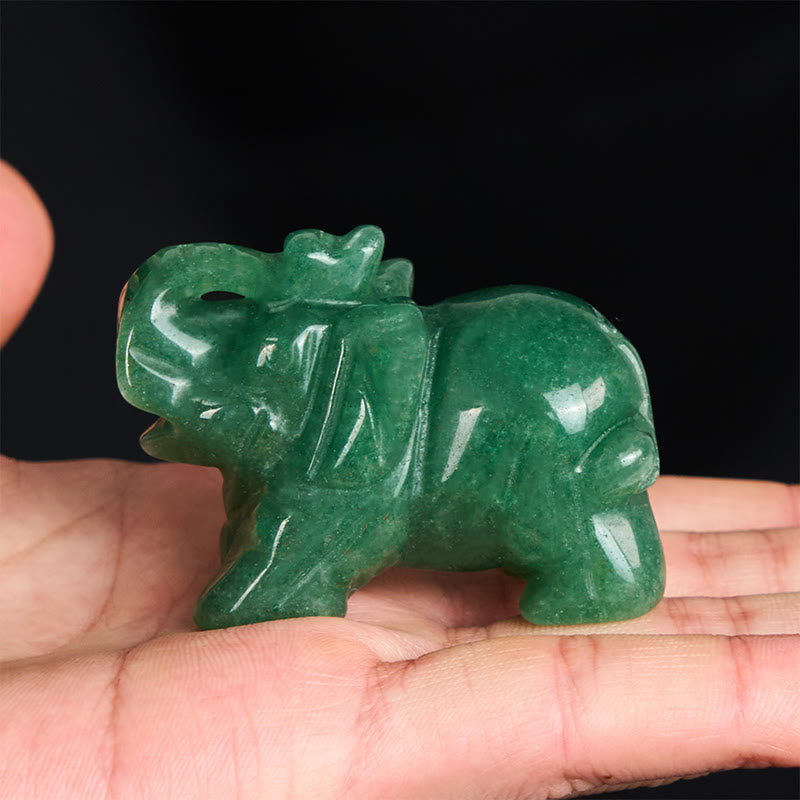 Buddha Stones ''May Blessings Walk With You'' Natural Small Elephant Amazonite Amethyst Jade Black Obsidian Stone Decoration Includes Gift Message Card