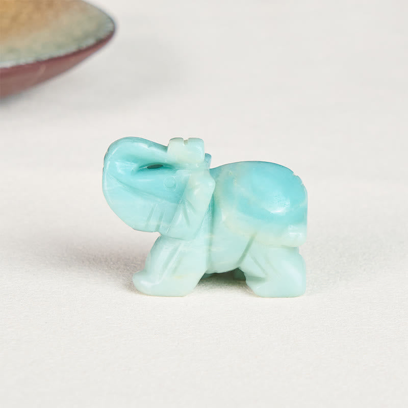 Buddha Stones ''May Blessings Walk With You'' Natural Small Elephant Amazonite Amethyst Jade Black Obsidian Stone Decoration Includes Gift Message Card
