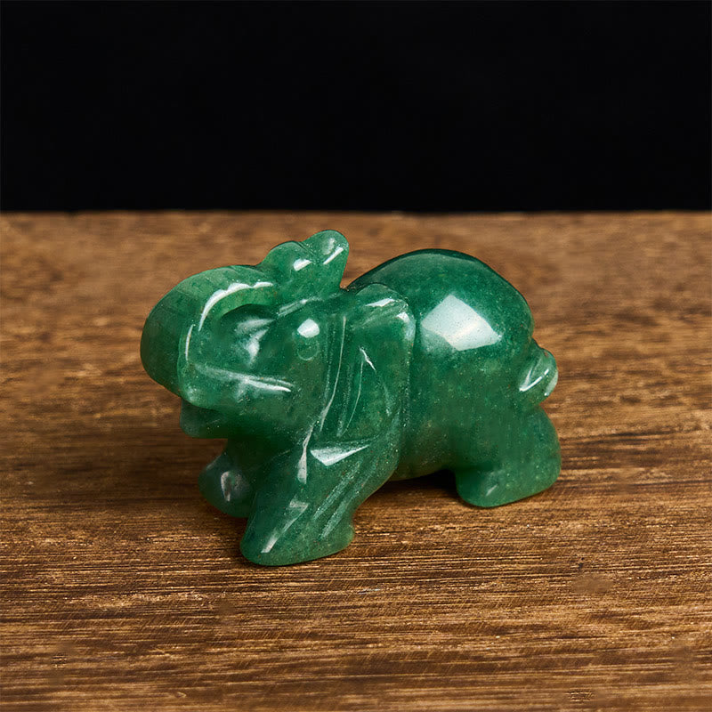 Buddha Stones ''May Blessings Walk With You'' Natural Small Elephant Amazonite Amethyst Jade Black Obsidian Stone Decoration Includes Gift Message Card