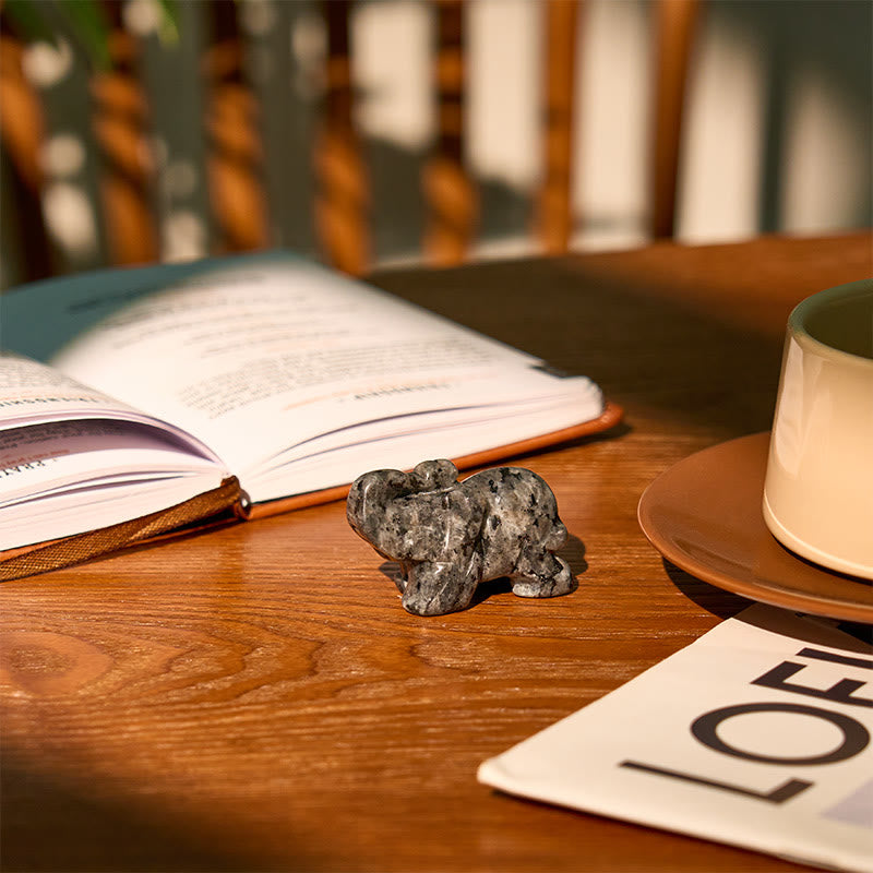 Buddha Stones ''May Blessings Walk With You'' Natural Small Elephant Amazonite Amethyst Jade Black Obsidian Stone Decoration Includes Gift Message Card